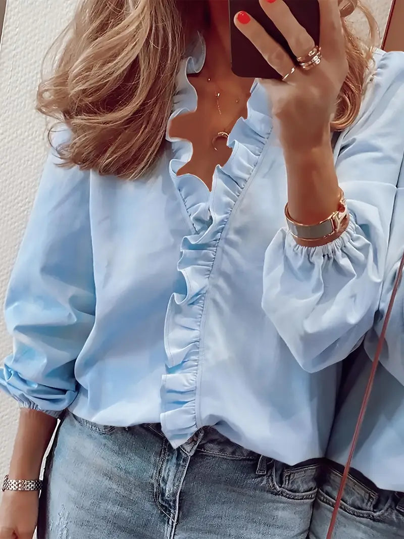 Aria™ - V-Neck Shirt with Ruffle Detail