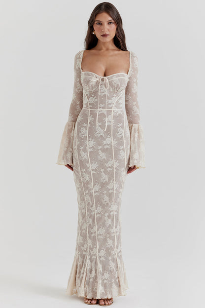 BREY - PLEATED DOTTED LACE GOWN