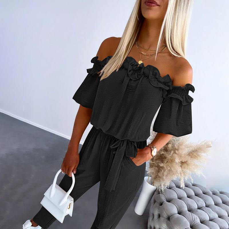 YURIMAY - ELEGANT OFF SHOULDER FRILL WAIST JUMPSUIT