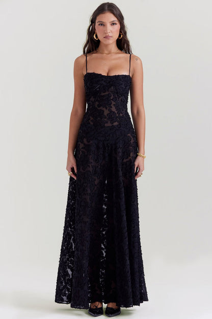 MELISSA - LACE UP FLORAL BACK MAXI GOWN