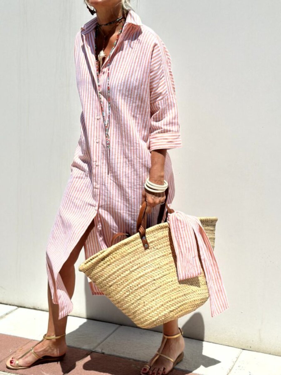 AZENITH - STRIPED CASUAL LACE-UP DRESS