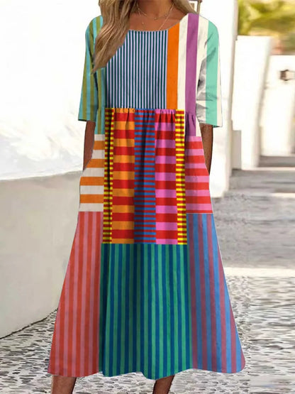 SHAVI - RETRO GEO PRINT COTTON DRESS