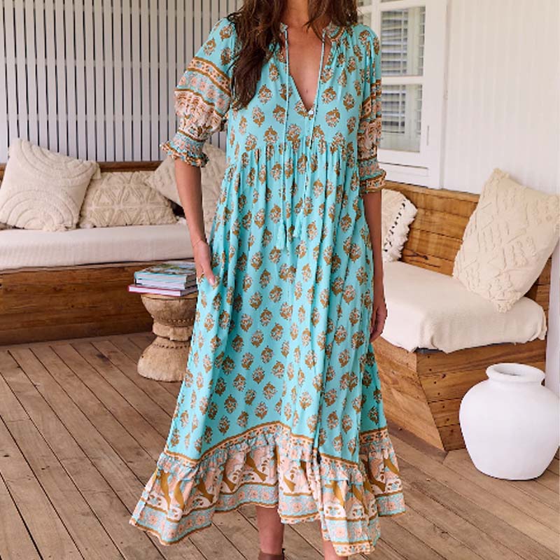 LENNOX - FLORAL V-NECK EMPIRE WAIST DRESS