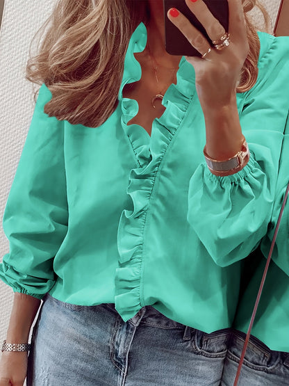 Aria™ - V-Neck Shirt with Ruffle Detail