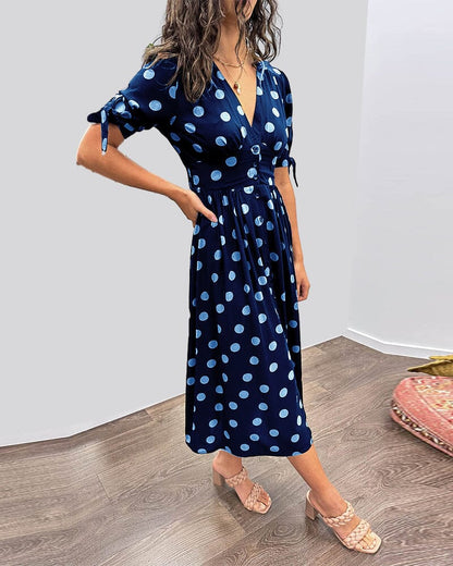 SAINTCLAIR - SWEETHEART DEEP V POLKA DOT DRESS