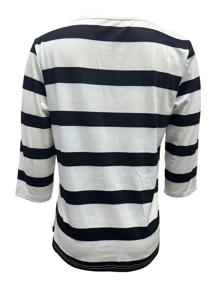 EIRAH - ESSENTIAL V-NECK STRIPED PRINT BLOUSE