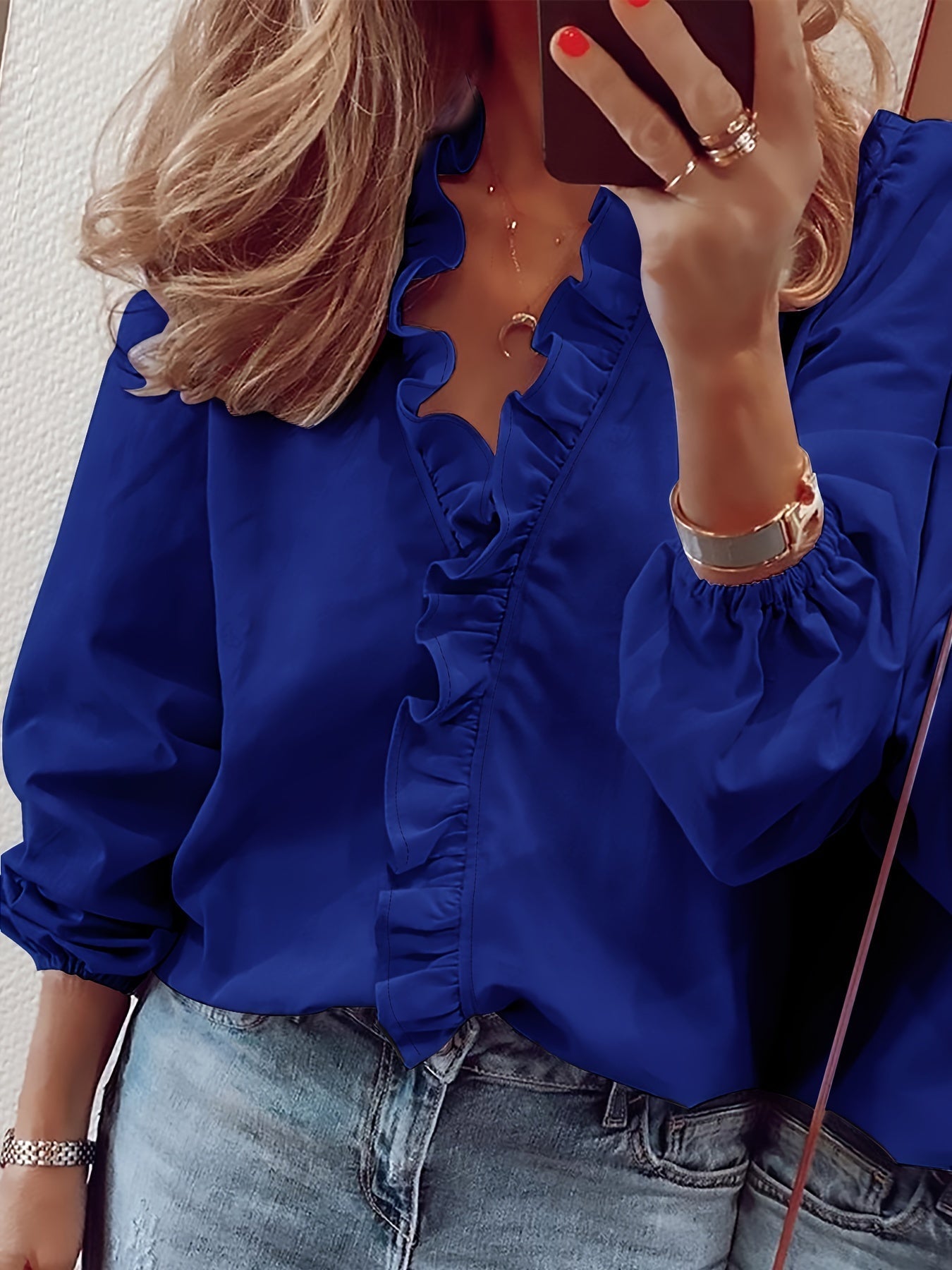 Aria™ - V-Neck Shirt with Ruffle Detail