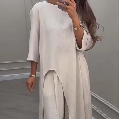 GRACIOUS - SOLID TONE ASYMMETRIC TOP AND PANTS SET