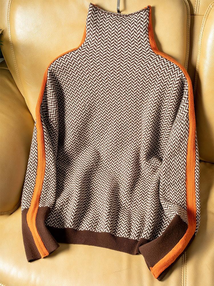 OLIVA - BOLD STRIPED HIGH NECK KNITWEAR