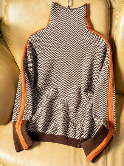 OLIVA - BOLD STRIPED HIGH NECK KNITWEAR