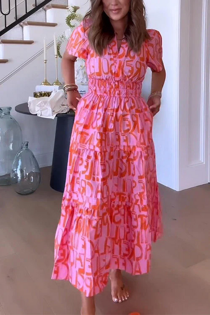 Cassy - Classic Abstract V-Neck Maxi Dress