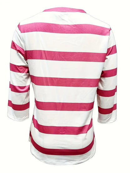 EIRAH - ESSENTIAL V-NECK STRIPED PRINT BLOUSE