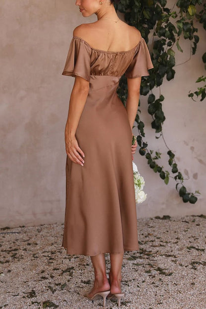 KAIA - SEXY SATIN OFF SHOULDER DRESS