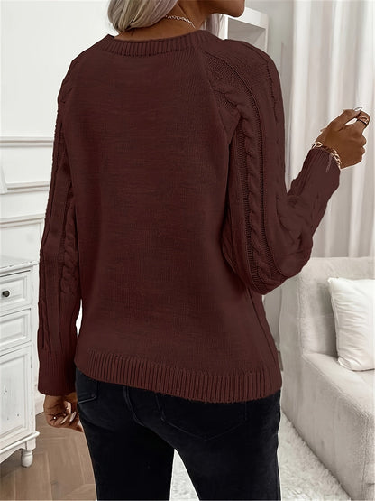 Evy | Plain Knitted Cable Sweater Round Neck