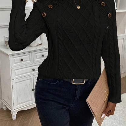 Evy | Plain Knitted Cable Sweater Round Neck