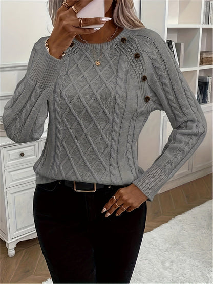 Evy | Plain Knitted Cable Sweater Round Neck