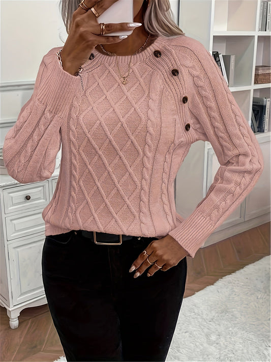 Evy | Plain Knitted Cable Sweater Round Neck