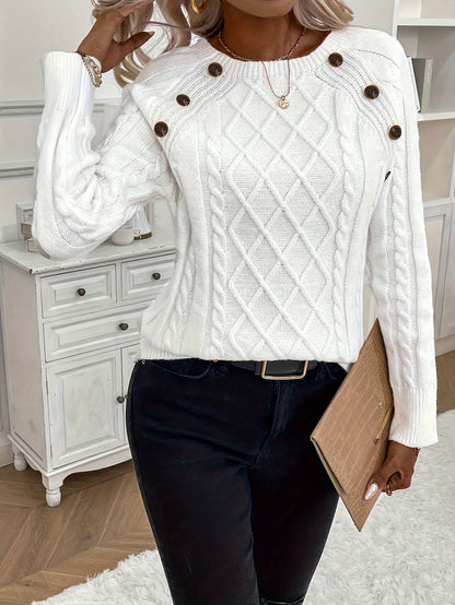 Evy | Plain Knitted Cable Sweater Round Neck