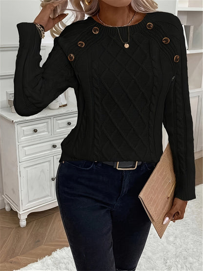 Evy | Plain Knitted Cable Sweater Round Neck