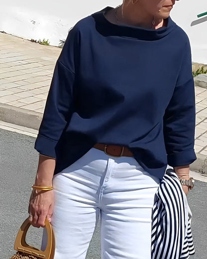 HENLYN - RELAXED WIDE-LAPEL HALF MOCK NECK SWEATER