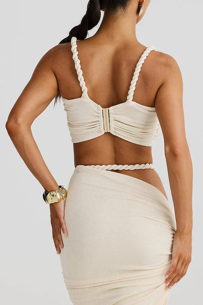 Naomi - Irregular Pleated Long Skirt Two-Piece Dress