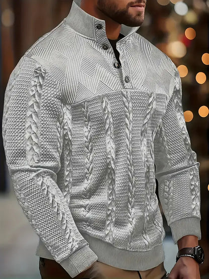 ENZO - TEXTURED BUTTON-COLLAR KNIT PULLOVER