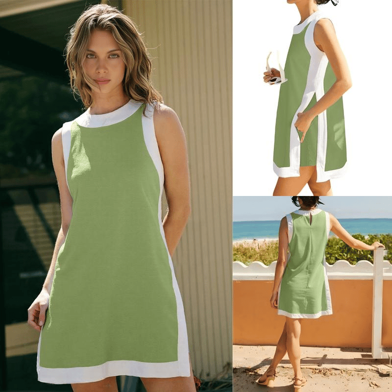 MALAYSIA - COLOR BLOCK SLEEVELESS SHORTS SET WITH POCKETS