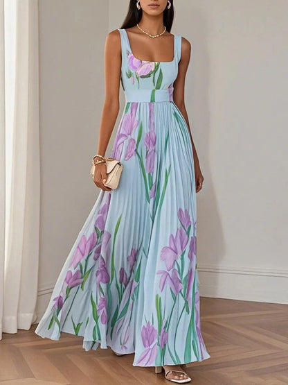 ZINNIAS - STYLISH FLORAL PLEATED MAXI DRESS