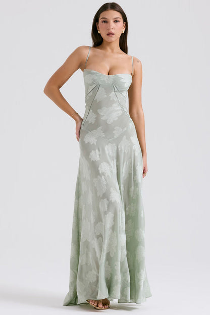 MELISSA - LACE UP FLORAL BACK MAXI GOWN