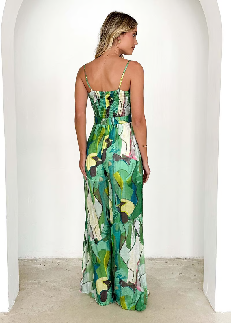 Jamie - Printed tie straps and bowknots jumpsuit