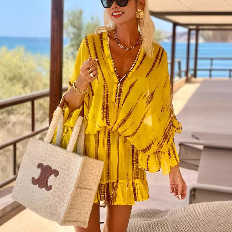 VICKY - OMBRE MINI DRESS WITH PUFF SLEEVES