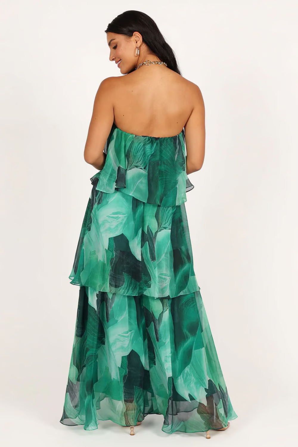 Chelsea - Off Shoulder Bandeau Printed Tiered Maxi Dress
