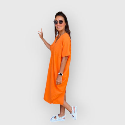 DANIELLE - FLOWY SHORT SLEEVE MIDI DRESS