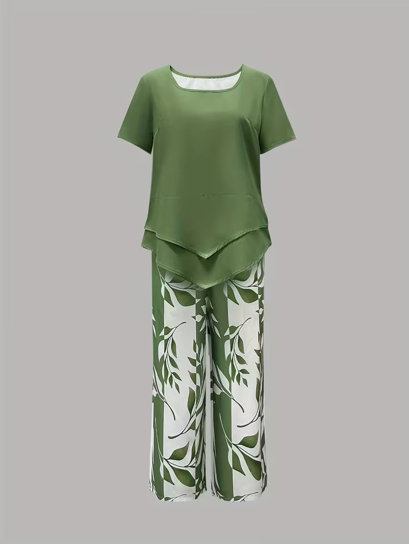 Arvessa™ | Relaxed Leaf Print Two-Piece Ensemble