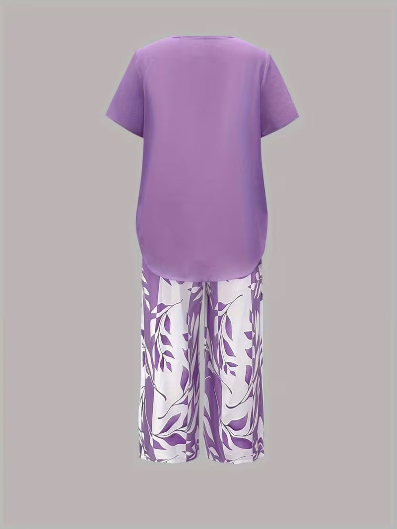 Arvessa™ | Relaxed Leaf Print Two-Piece Ensemble