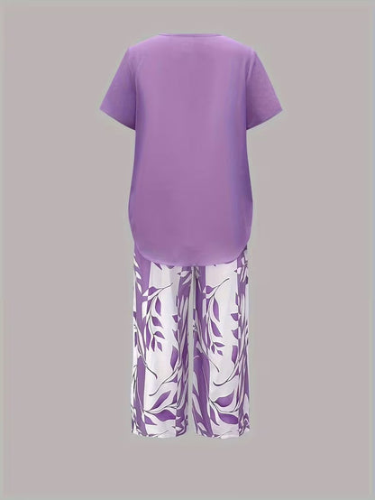 Arvessa™ | Relaxed Leaf Print Two-Piece Ensemble