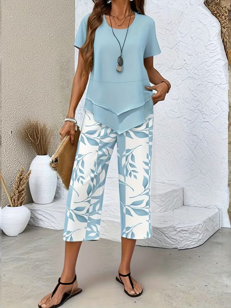 Arvessa™ | Relaxed Leaf Print Two-Piece Ensemble