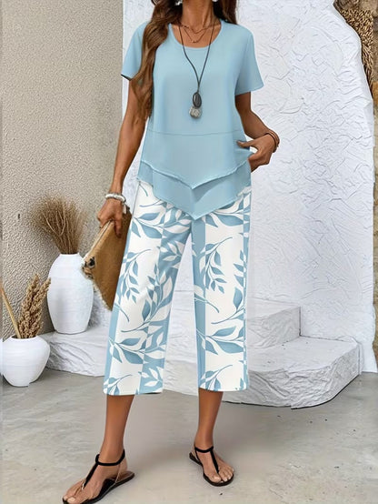 Arvessa™ | Relaxed Leaf Print Two-Piece Ensemble