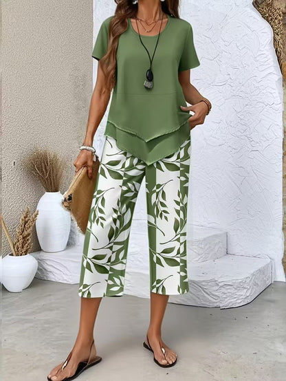 Arvessa™ | Relaxed Leaf Print Two-Piece Ensemble