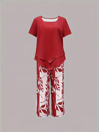 Arvessa™ | Relaxed Leaf Print Two-Piece Ensemble