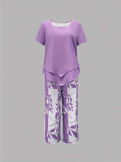 Arvessa™ | Relaxed Leaf Print Two-Piece Ensemble