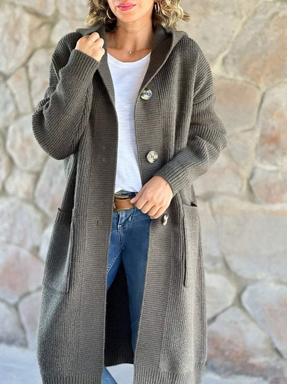 VENA - CREAM KNITTED COAT WITH HOOD