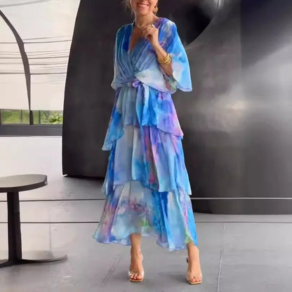 Jenny | Elegant Chiffon Print Long Party Dress
