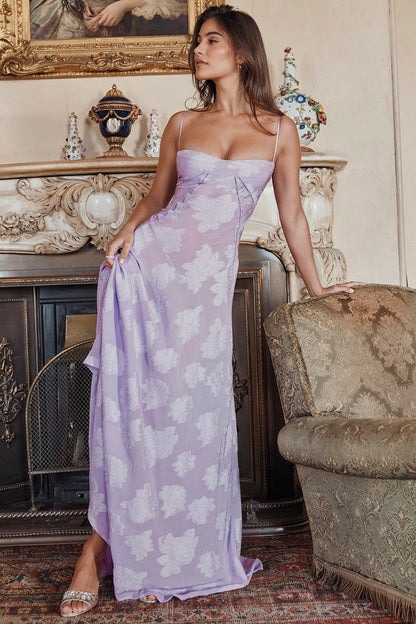 MELISSA - LACE UP FLORAL BACK MAXI GOWN