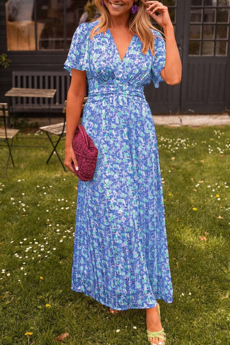 MARION - FLOWY V-NECK EVENING DRESS