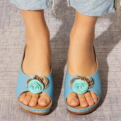 XYRIEL - ORTHOPEDIC LEATHER WEDGE SANDALS