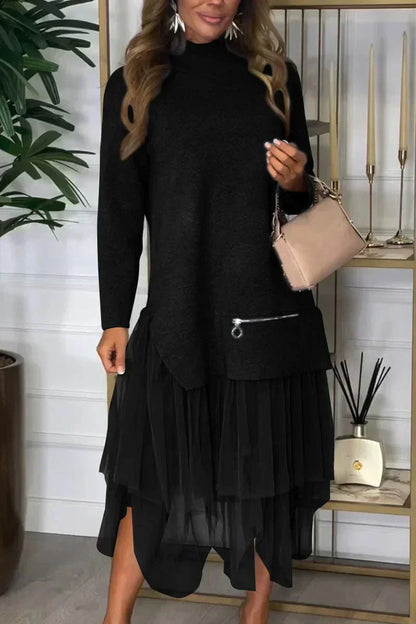 EIMEREN - SOLID PATCHWORK KNIT DRESS
