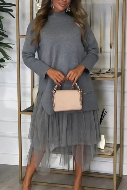 EIMEREN - SOLID PATCHWORK KNIT DRESS