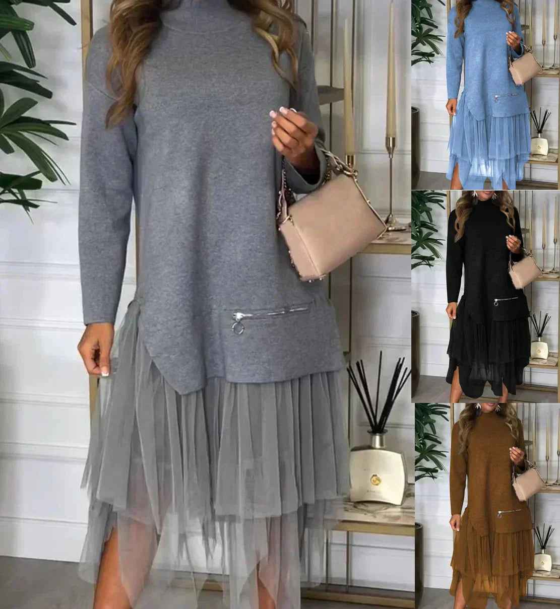 EIMEREN - SOLID PATCHWORK KNIT DRESS