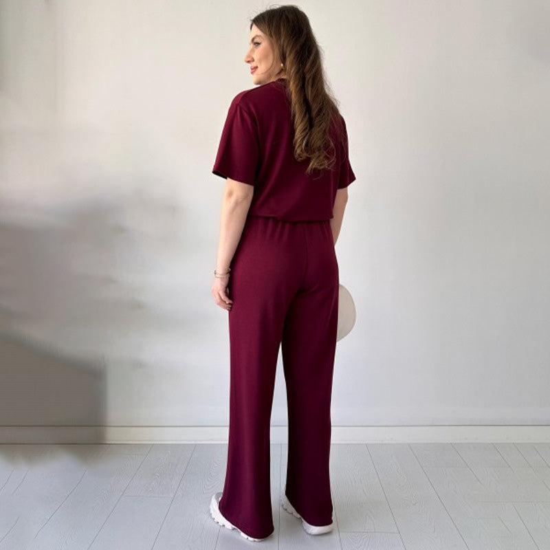 JENNIE - LIGHTWEIGHT ROUND COLLAR TOP AND FLEXIBLE WAIST SLACKS
